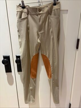 Women’s Tan Equestrian-Style Riding Pants with Knee Patch